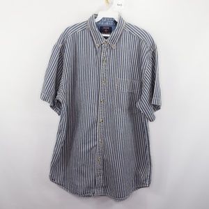 Vtg 90s Mens Large Striped Denim Button Up Shirt